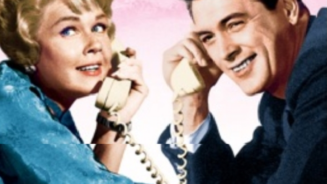 Doris Day en Rock Hudson (?) aan de telefoon in de film Pillow Talk