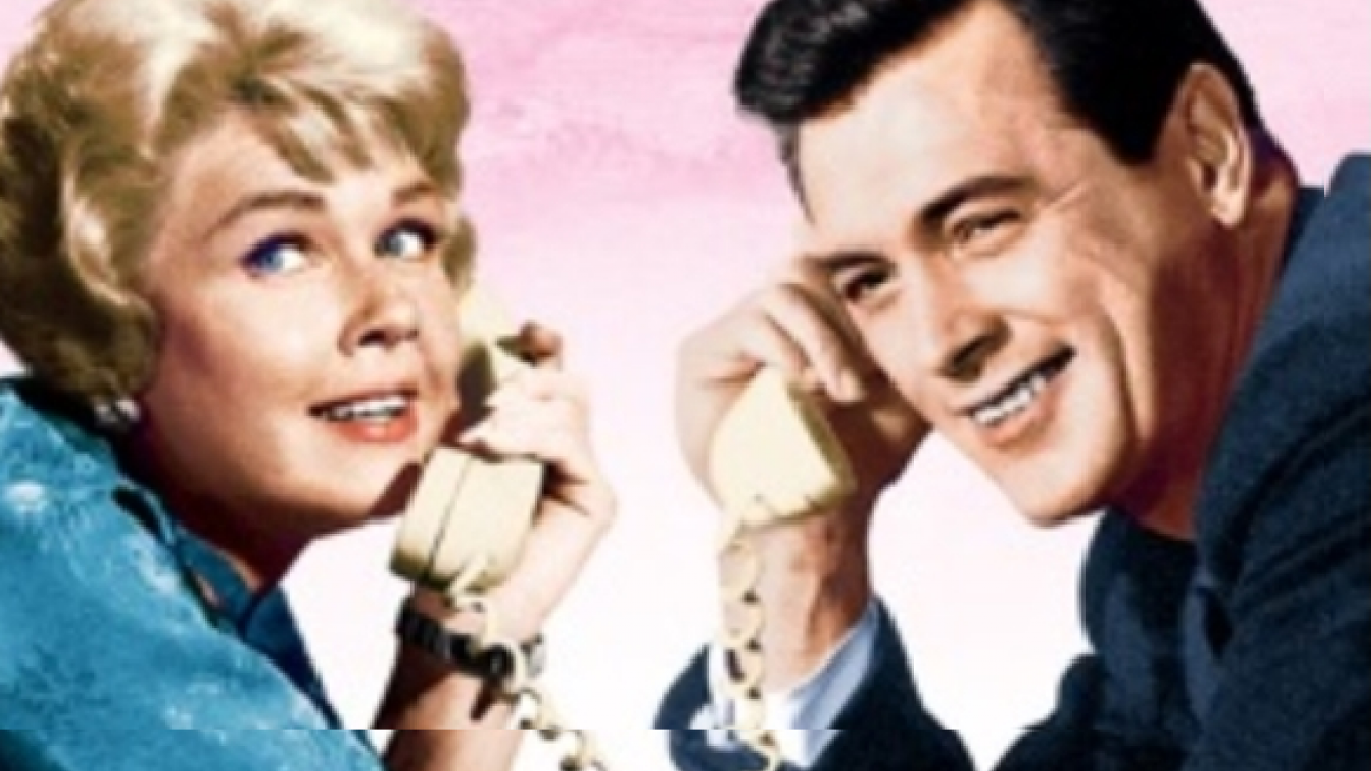 Doris Day en Rock Hudson (?) aan de telefoon in de film Pillow Talk